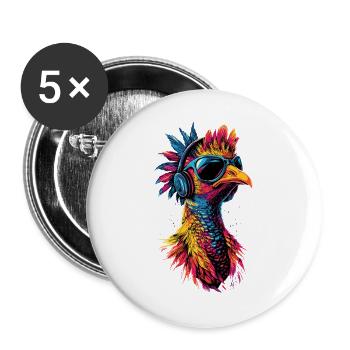 Dinde Poules Oiseaux Dinde - Lot de 5 grands badges (56 mm) - blanc - Devant