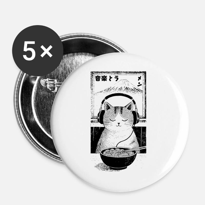 Ramen Fuji Kitten - Buttons large 2.2''/56 mm (5-pack) - white