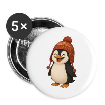 Dessin animé drôle de manchot Chapeau du Pérou joie mignonne - Lot de 5 grands badges (56 mm) - blanc - Devant