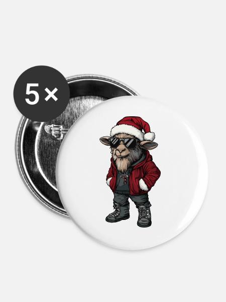 Bergziege Weihnachten Winter - Buttons groß 56 mm (5er Pack) - Weiß