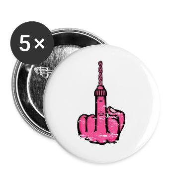 Va te faire foutre, perceuse – Majeur rose - Lot de 5 grands badges (56 mm) - blanc - Devant