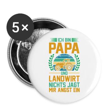Ich Bin Papa Und Landwirt Nichts Jagt Mir Angst Ei - Buttons groß 56 mm (5er Pack) - Weiß - Vorne