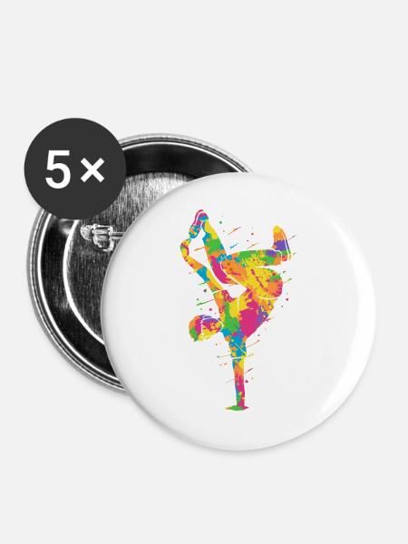 Breakdancing Bunt Breakdancer Jungen Breakdance - Buttons groß 56 mm (5er Pack) - Weiß
