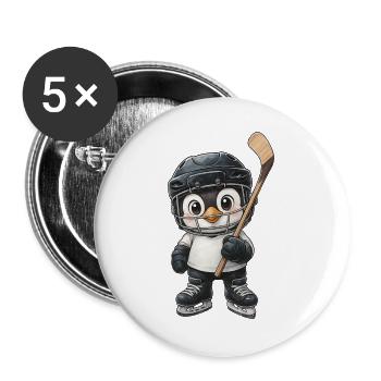 Cooler Pinguin Eishockeyspieler Wasserfarben Carto - Buttons groß 56 mm (5er Pack) - Weiß - Vorne