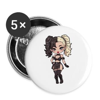Diva chibi gothique aux cheveux bicolores - Lot de 5 grands badges (56 mm) - blanc - Devant