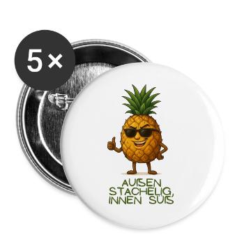 Außen Stachelig, Innen Süss Pineapple - Buttons groß 56 mm (5er Pack) - Weiß - Vorne
