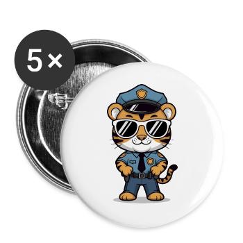 Lunettes de soleil policier tigre - Lot de 5 grands badges (56 mm) - blanc - Devant