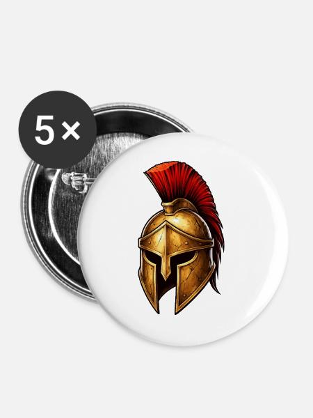 Spartanischer Ritterhelm - Buttons groß 56 mm (5er Pack) - Weiß