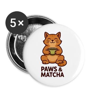 Pattes & Matcha Chat - Lot de 5 grands badges (56 mm) - blanc - Devant