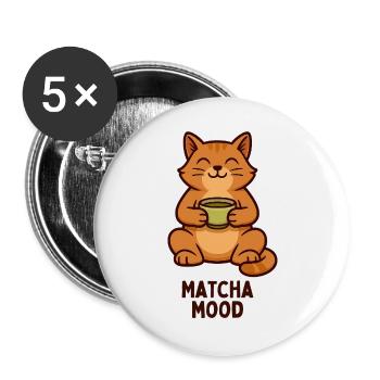 Matcha Mood Katze Teezeit - Buttons groß 56 mm (5er Pack) - Weiß - Vorne