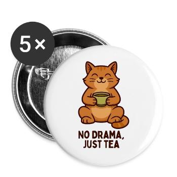 Cat tea: Calm instead of drama - Buttons large 2.2''/56 mm (5-pack) - white - Front