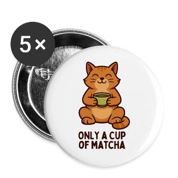 Cat Happiness Matcha Moment - Buttons large 2.2''/56 mm (5-pack) - white - Front