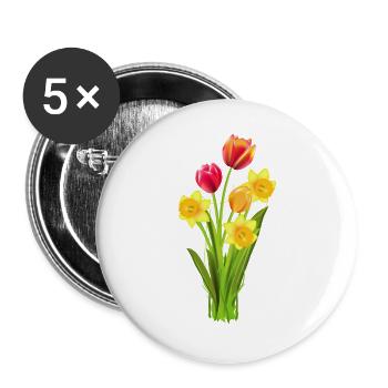 Tulipes et jonquilles colorées en guise de salut printanier - Lot de 5 grands badges (56 mm) - blanc - Devant