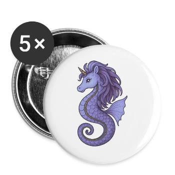 Seahorse Unicorn Purple Violet - Buttons large 2.2''/56 mm (5-pack) - white - Front