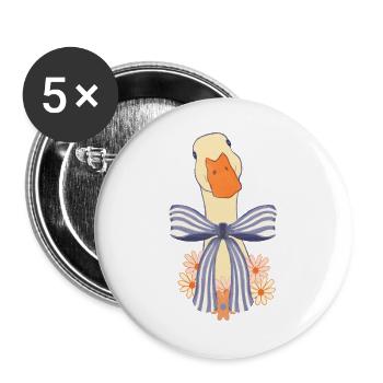 Pastellgans mit Schleife und Blumen - Buttons groß 56 mm (5er Pack) - Weiß - Vorne