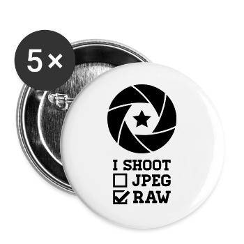 I Shoot Fotografie – Kamera Design für Fotografen - Buttons groß 56 mm (5er Pack) - Weiß - Vorne
