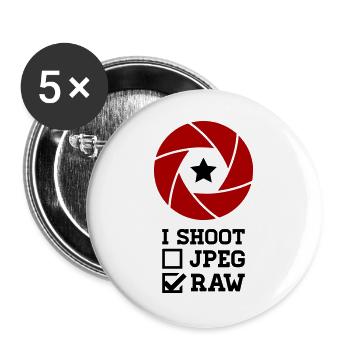 I Shoot Fotografie – Kamera Design für Fotografen - Buttons groß 56 mm (5er Pack) - Weiß - Vorne