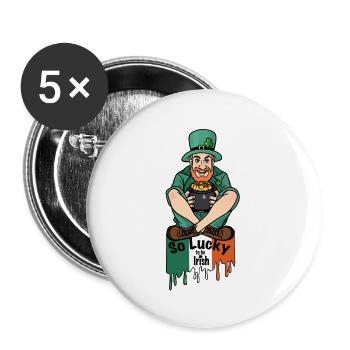 Charme du Leprechaun Pot d’Or, tellement chanceux d’être irlandais - Lot de 5 grands badges (56 mm) - blanc - Devant