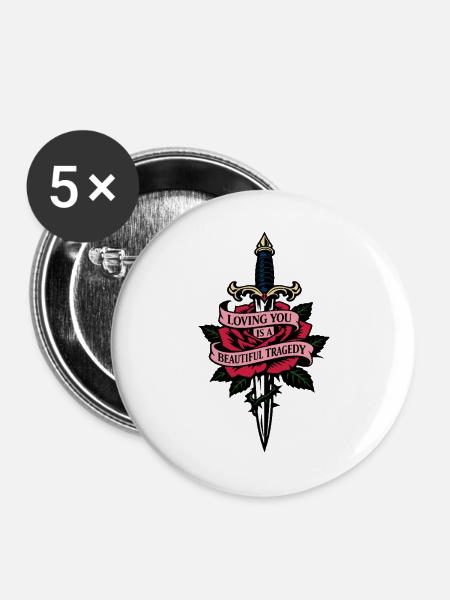 Dolch & Rose | wundervolle Tragödie | Valentine - Buttons groß 56 mm (5er Pack) - Weiß