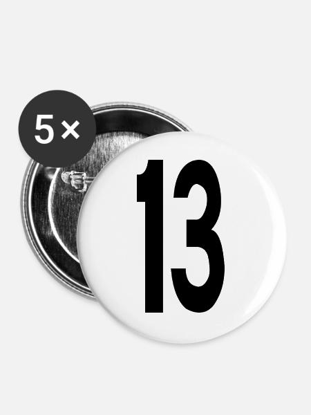 13 Schwarz - Buttons groß 56 mm (5er Pack) - Weiß