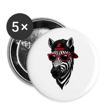 Cool zebra with cap and sunglasses - Buttons large 2.2''/56 mm (5-pack) - white - Front