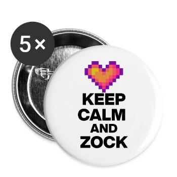 KEEP CALM AND ZOCK! 8 BIT LIEBE RETRO GESCHENK s - Buttons groß 56 mm (5er Pack) - Weiß - Vorne