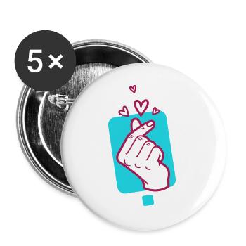 Kpop Koreanisch Finger Herz Niedlich Koreanische Pop-Liebe - Buttons groß 56 mm (5er Pack) - Weiß - Vorne