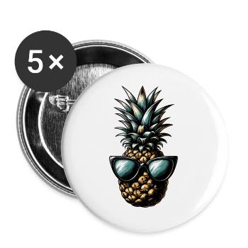 Ananas mit Sonnenbrille – Tropisches Flair - Buttons groß 56 mm (5er Pack) - Weiß - Vorne