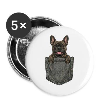 Bouledogue Français dans la Poche - Chien Mignon - Lot de 5 grands badges (56 mm) - blanc - Devant