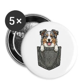 Berger Australien dans la Poche - Chien Mignon - Lot de 5 grands badges (56 mm) - blanc - Devant