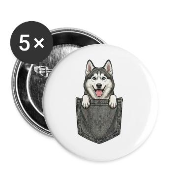 Husky Sibérien dans la Poche - Chien Mignon Loup - Lot de 5 grands badges (56 mm) - blanc - Devant