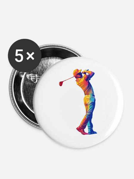 Regenbogen Golfer Swing - Buttons groß 56 mm (5er Pack) - Weiß