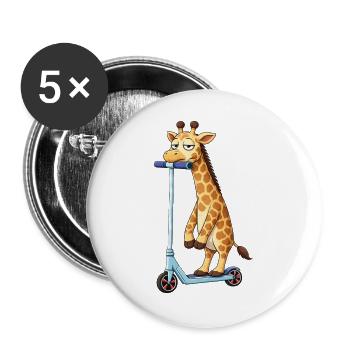 Süße Giraffe Roller Scooter Freundschaft Cartoon - Buttons groß 56 mm (5er Pack) - Weiß - Vorne