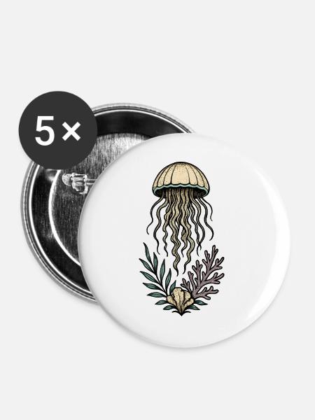 Tiefe See Jellyfish & Korallenkunst - Buttons groß 56 mm (5er Pack) - Weiß