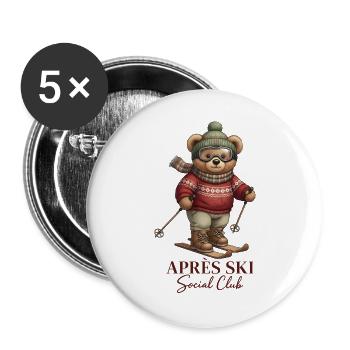 Après Ski Social Club Retro Bear Skiing - Lot de 5 grands badges (56 mm) - blanc - Devant