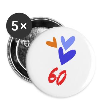 60. 60 JAHRE. 60-JÄHRIGES JUBILÄUM. 60. GEBURTSTAG. - Buttons groß 56 mm (5er Pack) - Weiß - Vorne