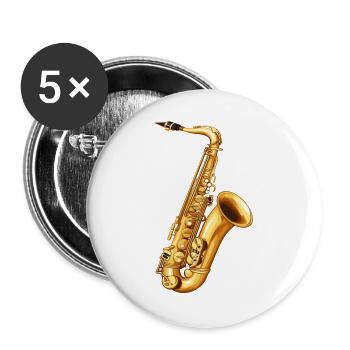 Motif du saxophone doré - Lot de 5 grands badges (56 mm) - blanc - Devant