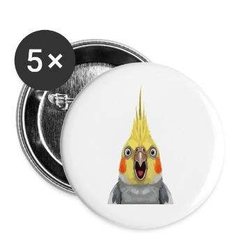 Estampe pop expressive de calopsitte - Lot de 5 grands badges (56 mm) - blanc - Devant