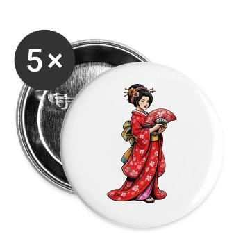 Geisha in cherry blossom kimono - Buttons large 2.2''/56 mm (5-pack) - white - Front