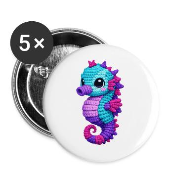 Charlotte Seepferdchen  - Buttons groß 56 mm (5er Pack) - Weiß - Vorne