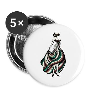 Silhouette Damen in wirbelndem Kleid - Buttons groß 56 mm (5er Pack) - Weiß - Vorne