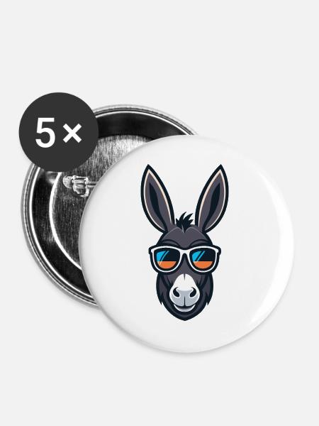 Esel-Cartoon-Stilisierte Sonnenbrille - Buttons groß 56 mm (5er Pack) - Weiß