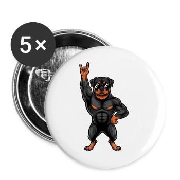 Cooler Rottweiler Musiker Gitarrist Rock Party Son - Buttons groß 56 mm (5er Pack) - Weiß - Vorne