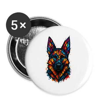 Berger Allemand Vitrail Art  - Lot de 5 grands badges (56 mm) - blanc - Devant