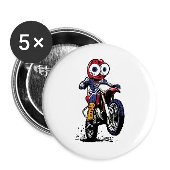 Mud Monster Moto Rider Motocross - Buttons groß 56 mm (5er Pack) - Weiß - Vorne