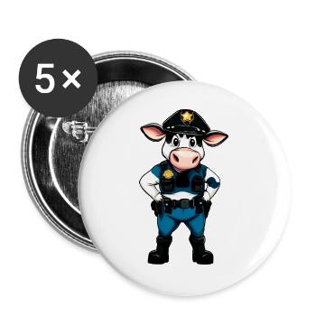 Vache policière - Lot de 5 grands badges (56 mm) - blanc - Devant