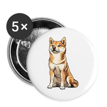 Shiba Inu Cartoon Hund Illustration - Buttons groß 56 mm (5er Pack) - Weiß - Vorne