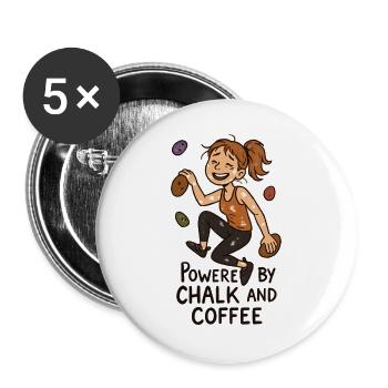 Bouldern, Chalk & Kaffee: Müde Kletterin Comic - Buttons groß 56 mm (5er Pack) - Weiß - Vorne