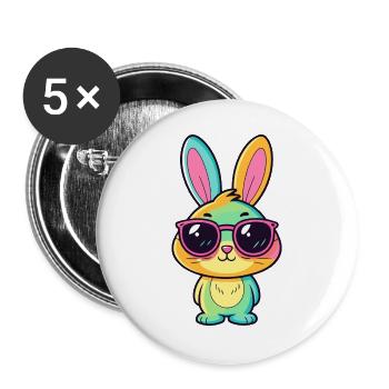Colorful bunny and retro glasses - Buttons large 2.2''/56 mm (5-pack) - white - Front