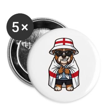 England Cartoon Dog Bulldog Cool & Stylish - Buttons large 2.2''/56 mm (5-pack) - white - Front